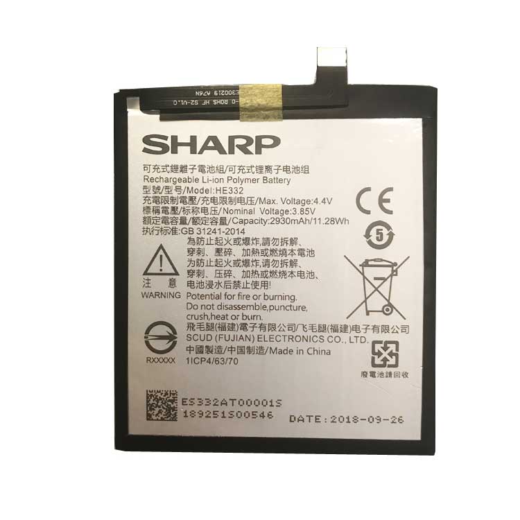 SHARP  HE332  3000mah/11.46WhノートPCバッテリー